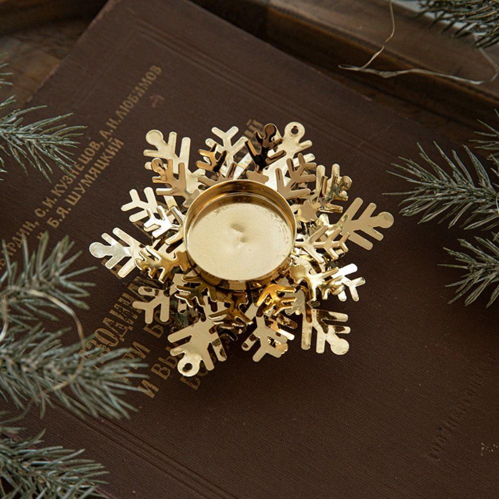 Modern Snowflake Candle Holders Golden Flower Shape Tealight Holders Iron Candlestick Tabletop Ornaments Table Centerpieces
