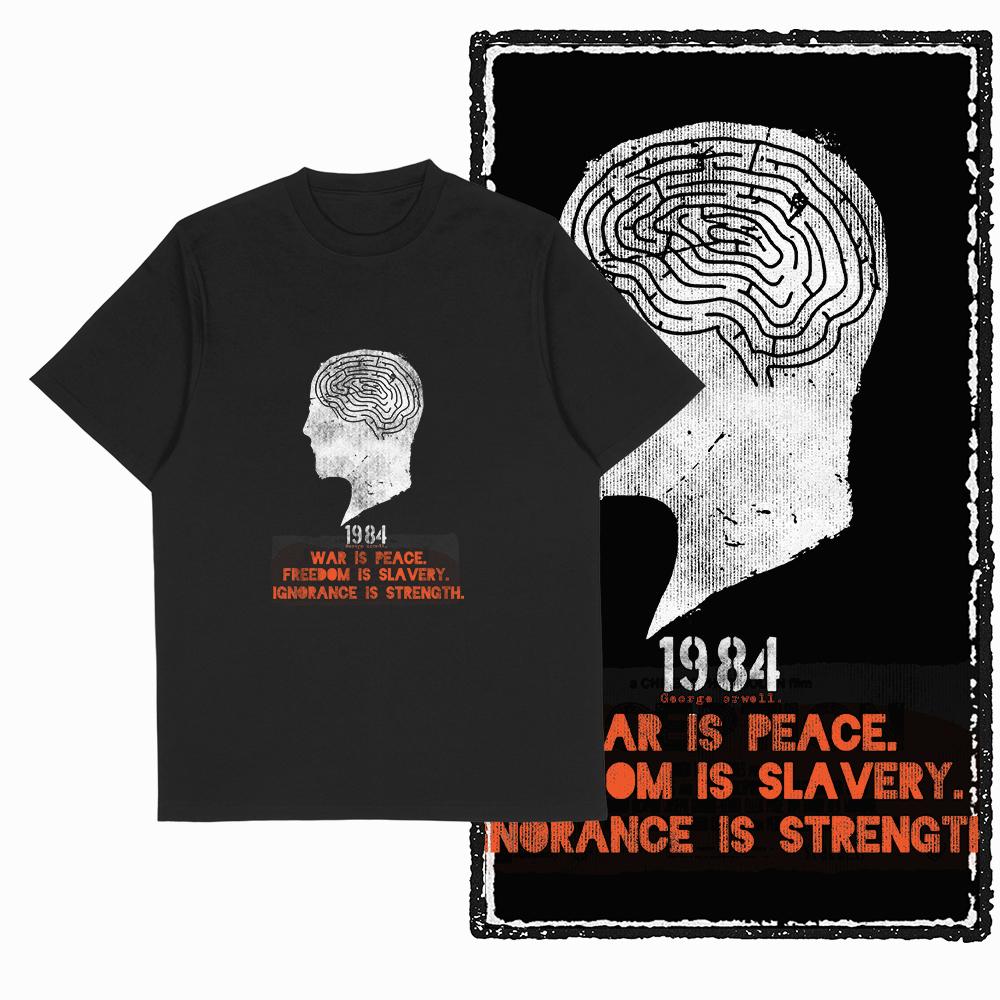 Coolmind X0019 Bavlna velká velikost potisk 1984 Exkluzivní grafické pánské tričko volné s kulatým výstřihem pánské tričko ležérní tričko pro muže trička