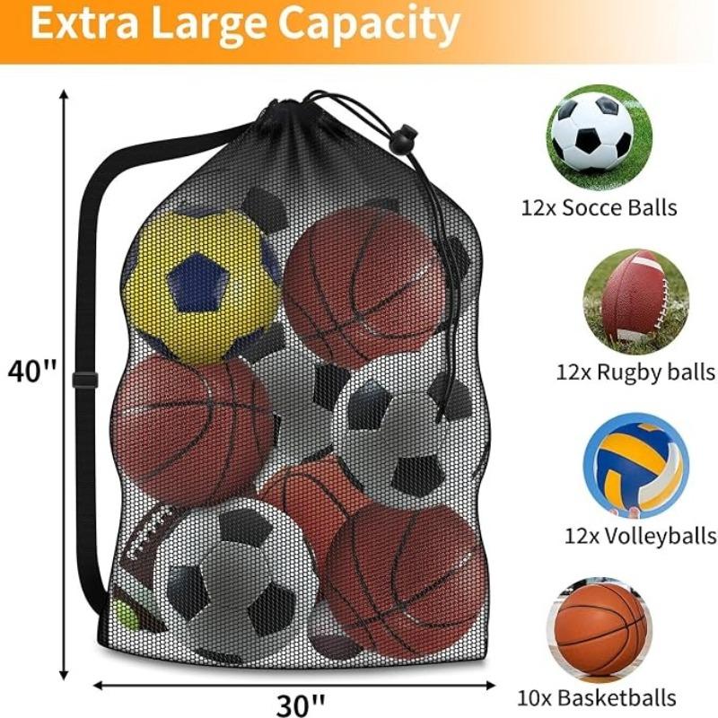 Extra Large Mesh Sports Storage Bag Drawstring Sack Adjustable Shoulder Strap for Soccer Basketball Volleyball Swimming Gear