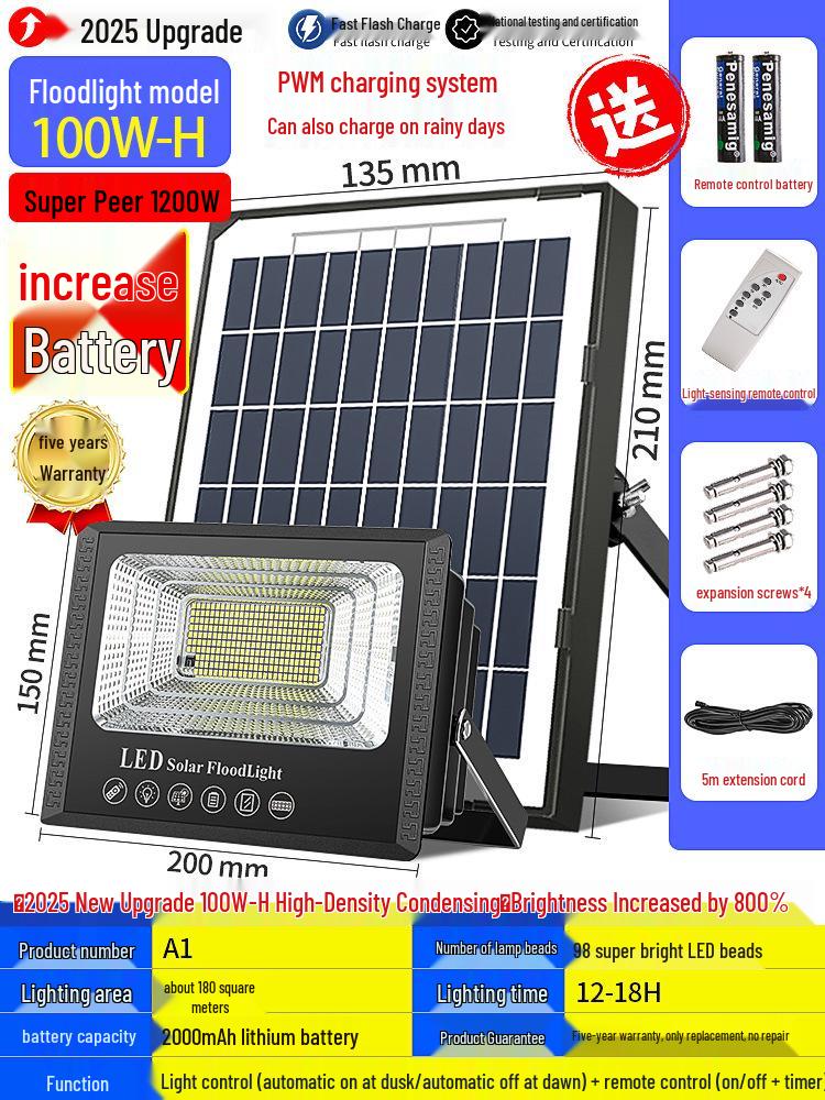 

2025 Мощный солнечный светодиодный водонепроницаемый уличный прожектор для садов