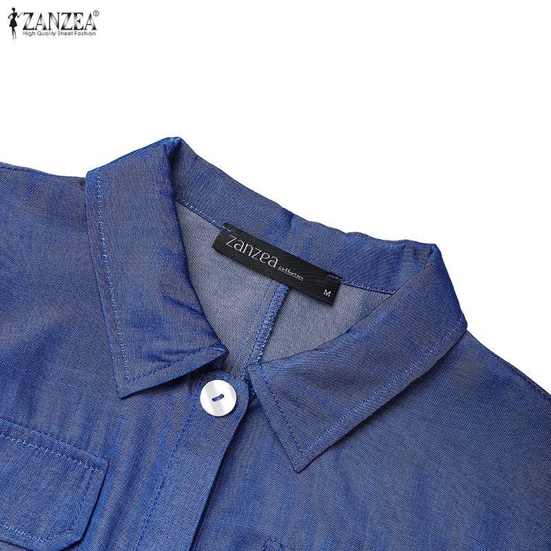 ZANZEA Women Turn Down Collar Summer Casual Short Sleeve Long Dress