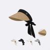 Ribbon Strap Straw Beach Hat Breathable Visor Hat Fashion Empty Top Hat  Summer
