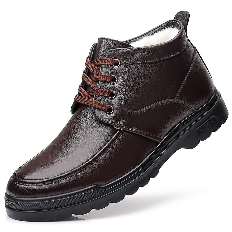 Winter Plush Handmade Men Shoes Lace Up Leather Casual Shoes Men Flat Platform Walking Shoes Outdoor Footwear Loafers Sneakers