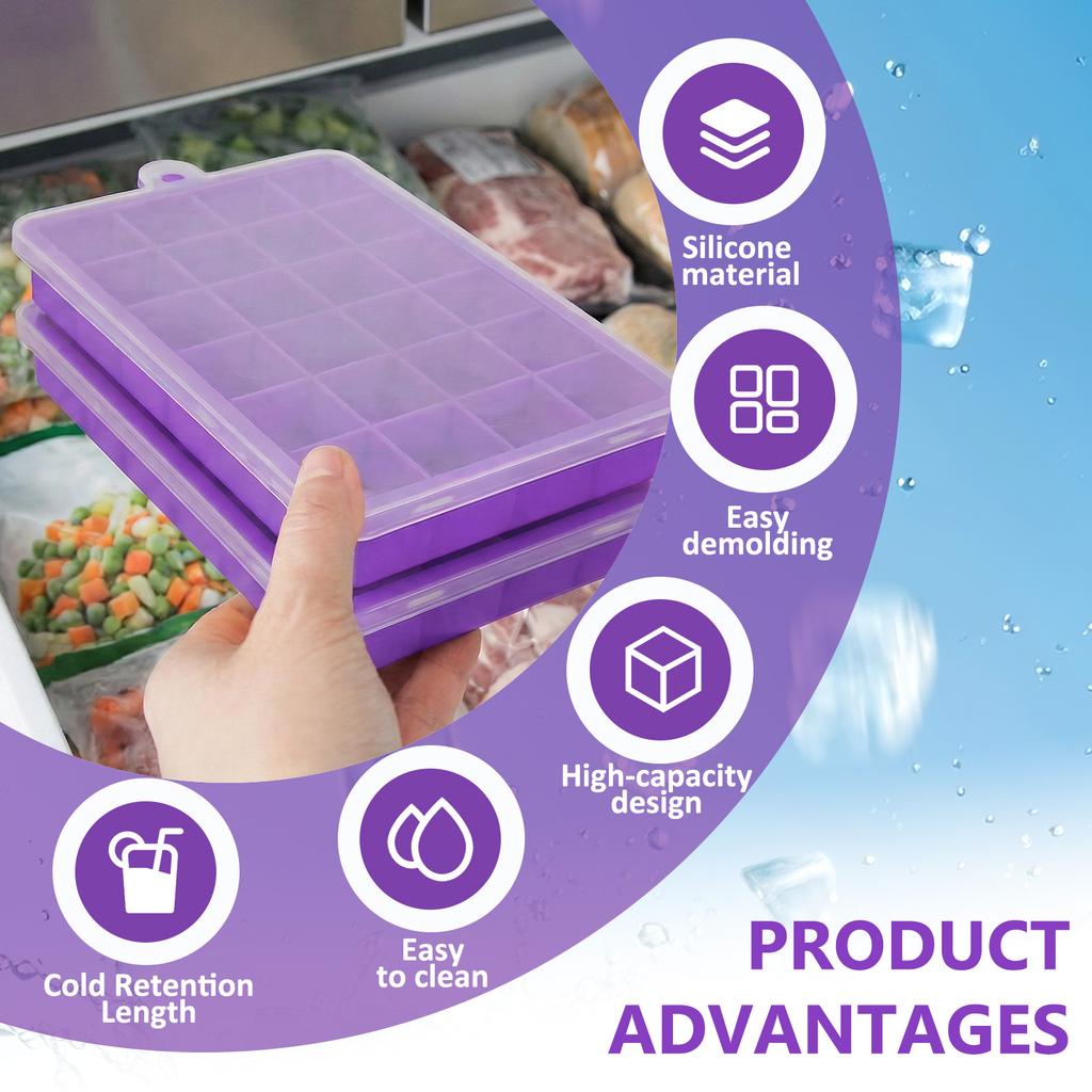 24 Hole Silicone Ice Tray Square Box Auxiliary Food Puree Cheese Jelly Mold Bar Kitchen Tool Cocktail Cube Ice Mold With Lid