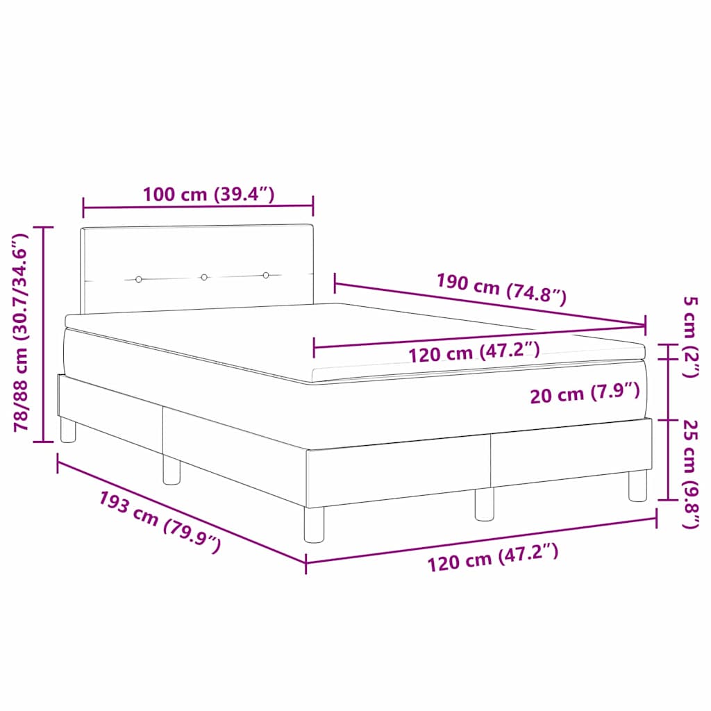 LED Boxspring Bed with Headboard Light Grey 120 x 190 cm Fabric