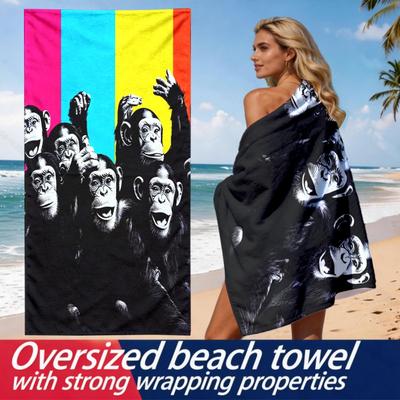 Schwarz-Weiß-Stil Schimpanse Polyester Mikrofaser Strandtuch ist hochsaugfähig, geeignet für Schwimmen und Strandausflüge