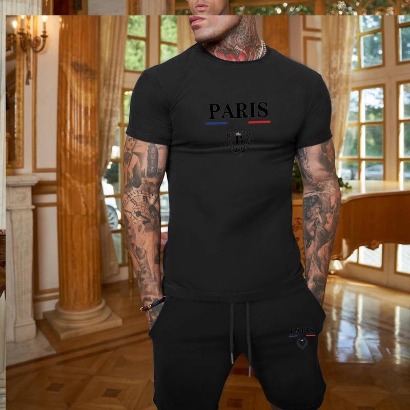 2025 Neue Sommer Herrenmode Kurzarm T-Shirt+Split Shorts 2-teiliges Set Sportbekleidung Mode Jogging Freizeit Herren Set
