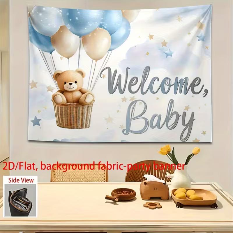 2D Blau Gold Wolke Stern Hintergrund Willkommen Babyparty Fotografie Hintergrund