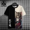 Japanese Anime Samurai Cat T-Shirt For Men 3d Animal Print Short Sleeve Tops Tees Casual T-Shirt Oversized Shirt  Men Kids Clothing