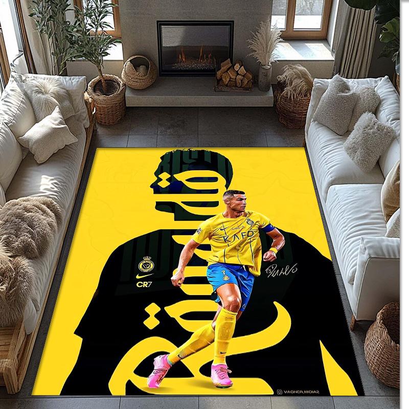 Tappeto in Flanella Stampato Cristiano Ronaldo Antiscivolo Morbido Poliestere Tappeto per Pavimento Tappetino Decorativo per Interni per Camera da Letto Soggiorno Divano