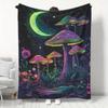 Moonlit Mushroom Forest Flannel Blanket - Soft Warm All-Season Throw with Vibrant Neon Colors, Contemporary Printed Design for Sofa, Camping, Office &