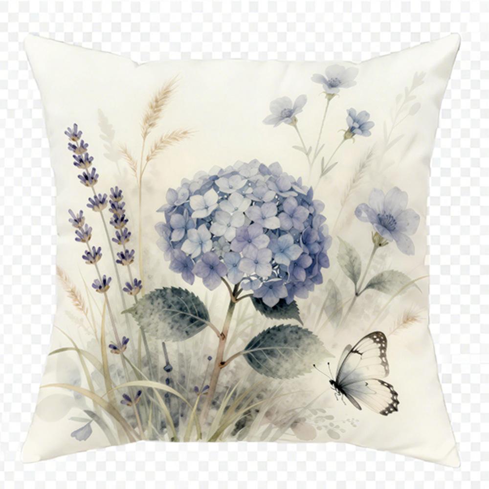 Colorful Peacock Blue Hydrangea Theme Double-sided Printed pillow cover Short plush Suitable living rooms throw cushion cover
