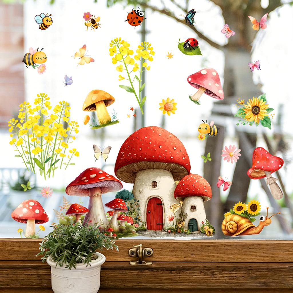 Creative Mushroom House Bedroom Living Room Balcony Window Decoration Stickers
