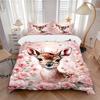 Floral Deer Fantasy Scene Print 3Pcs Bedding Setduvet Cover With 2 Bedropillowcase Home Birthday Gift