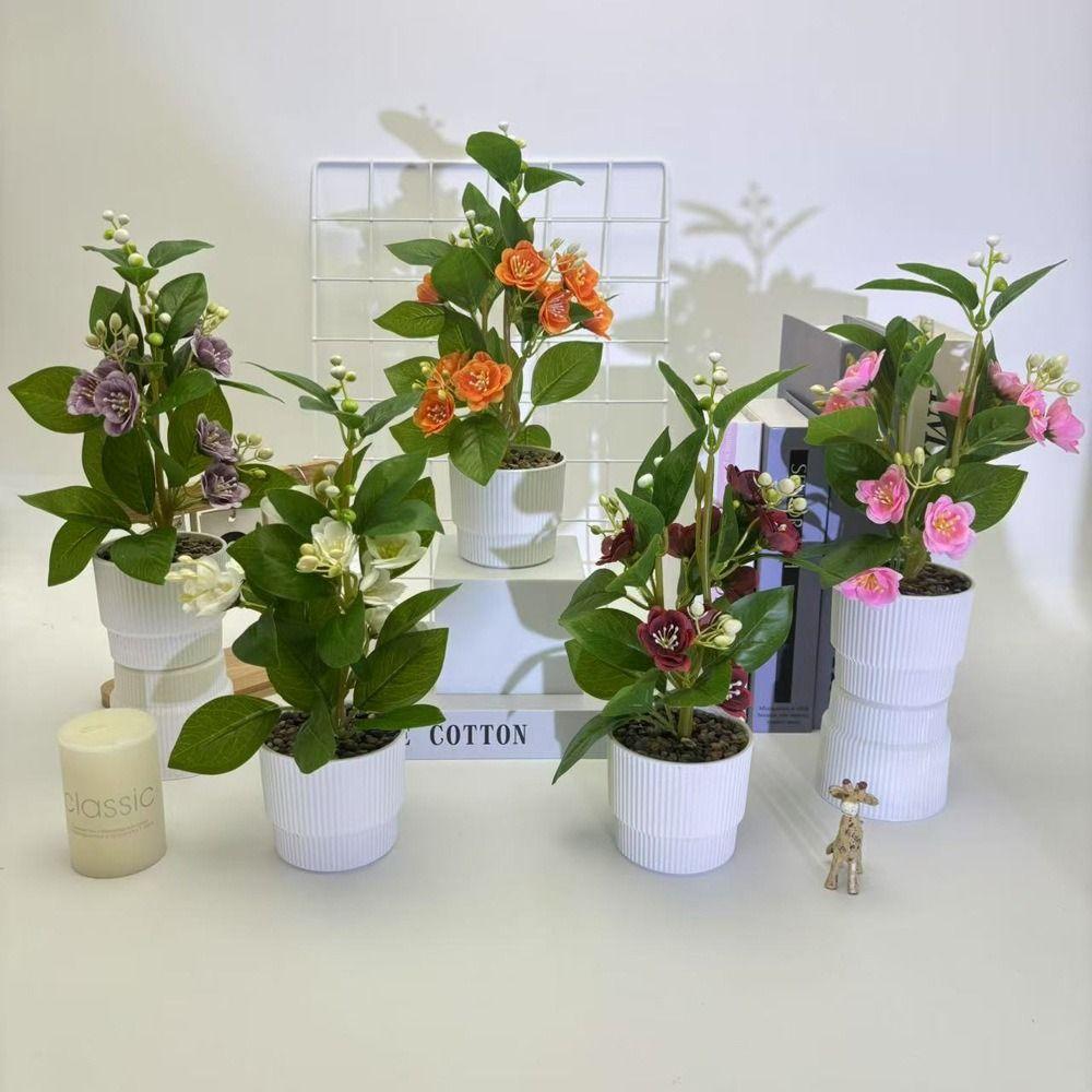 

Multicolor Simulated Potted Plant 12 Flowers Faux Jasmine Flowers Bonsai Desktop Ornament білий