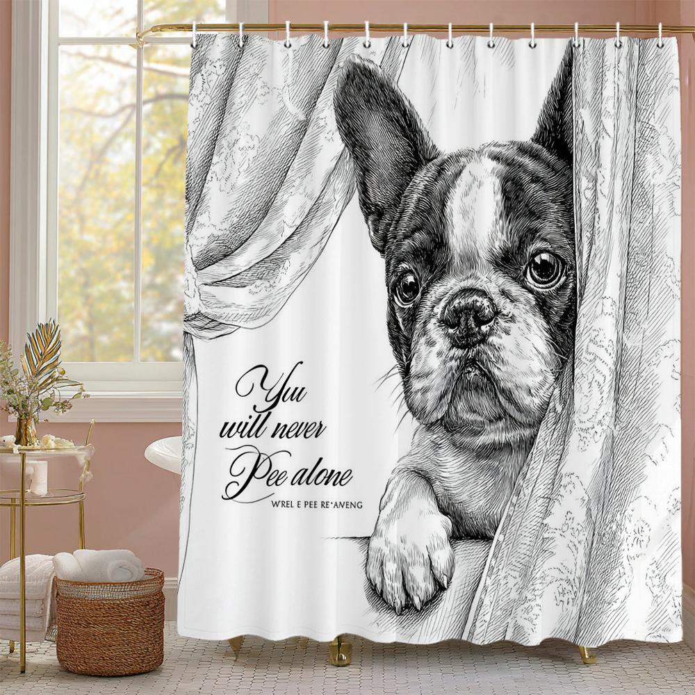 

Cartoon Black Dog Shower Curtain, Cute Dog Bathroom Decorative Shower Curtain, Waterproof Shower Curtain With Hooks W60H190(CM)-1 Pcs