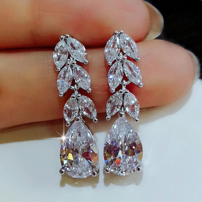 Tiered Marquise Stone Long Drop Earrings Big Pear Cut Bottom Pendant Dangle Ear Rings for Women Wedding Sparkling Jewelry