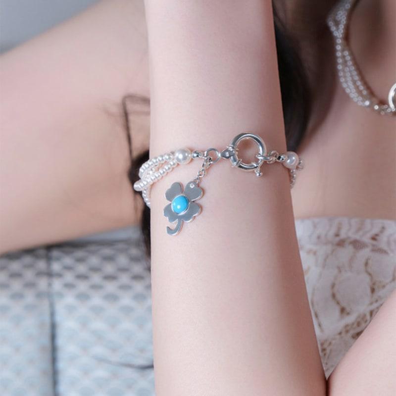 

reve clover & turquoise Q pearl bracelet Gold (19cm)