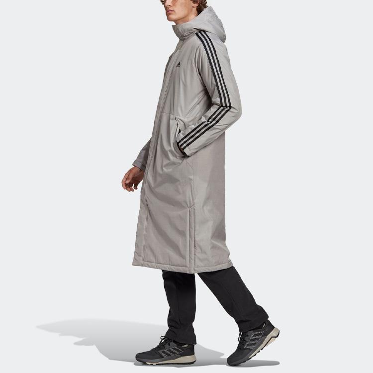 Adidas Warm Casual Sports Printed Logo Hooded Long Sleeve Cotton Jacket Men Jacket Gray GE9993