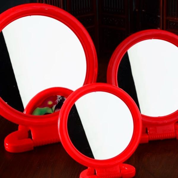 Vintage Bridal Red Round Mirror Pair for Wedding, Makeup, and Dowry Small (Red) 1 pc