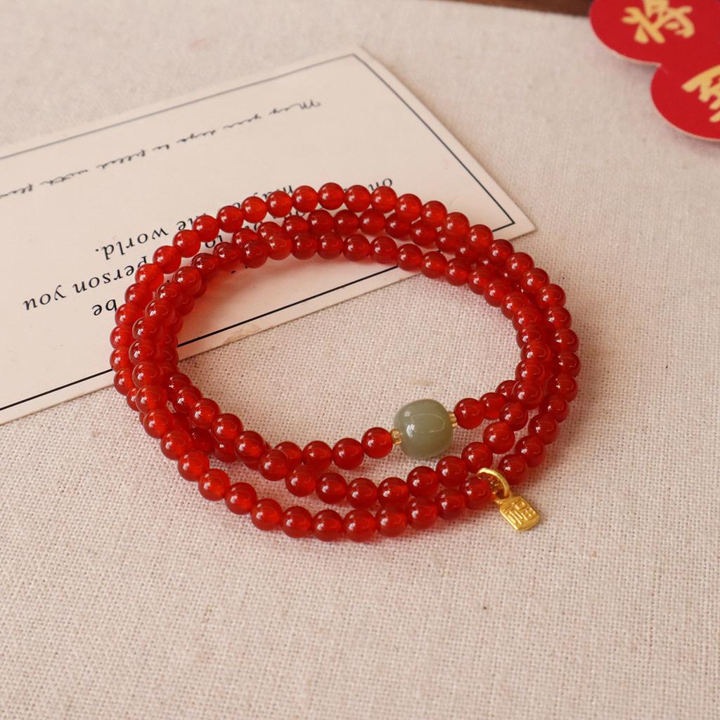 Natural Agate Bracelet Three-Circle Beaded Jewelry Fashion Women Daily Jewelry Lucky Gift