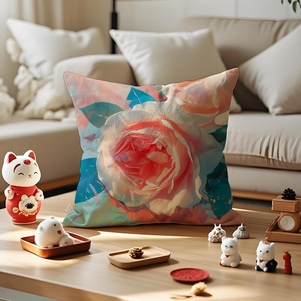 Abstract Rose Flower Pillow Case Antidustmite Pillowcase Invisible Zipper Silky Short Plush Sofa Cushion Cover