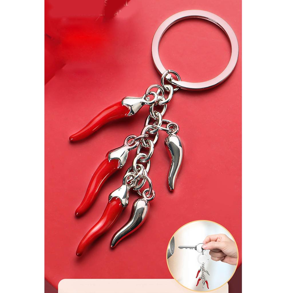 Stylish Chili Pepper Keychain Versatile Chili Horn Keyring Ornament Fashionable Bag Decoration Oil Droplet Detail Decor