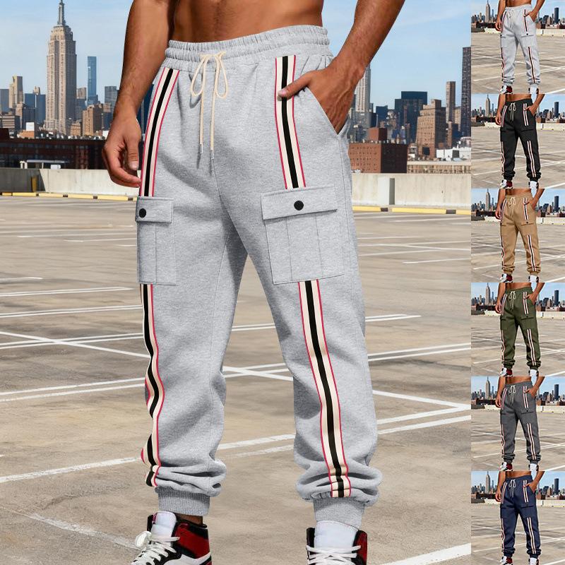 Men Fleece Lined Thickened Casual Sports Tapered Pants With Pockets
