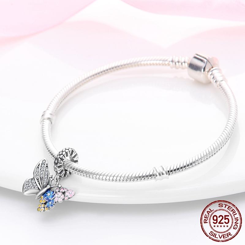 Sterling Silver S925 Sparking Dragonfly Butterfly Fit Original  Bracelet Necklace DIY Bead For Women Jewelry Making Gift