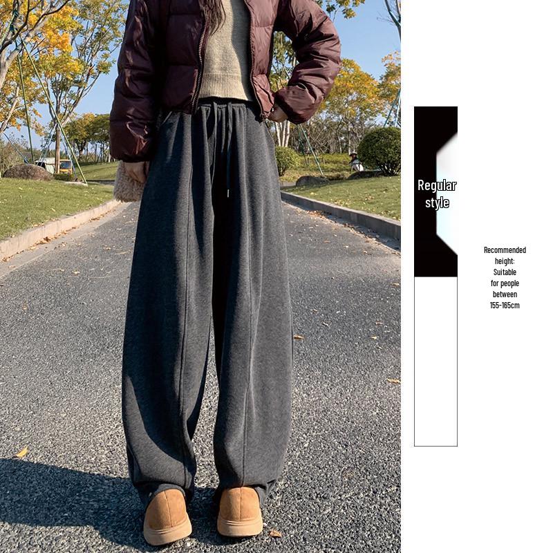 

Women s Retro Grey Woolen High-Waisted Wide-Leg Pants - Autumn/Winter Loose Fit M (95-110 lbs)