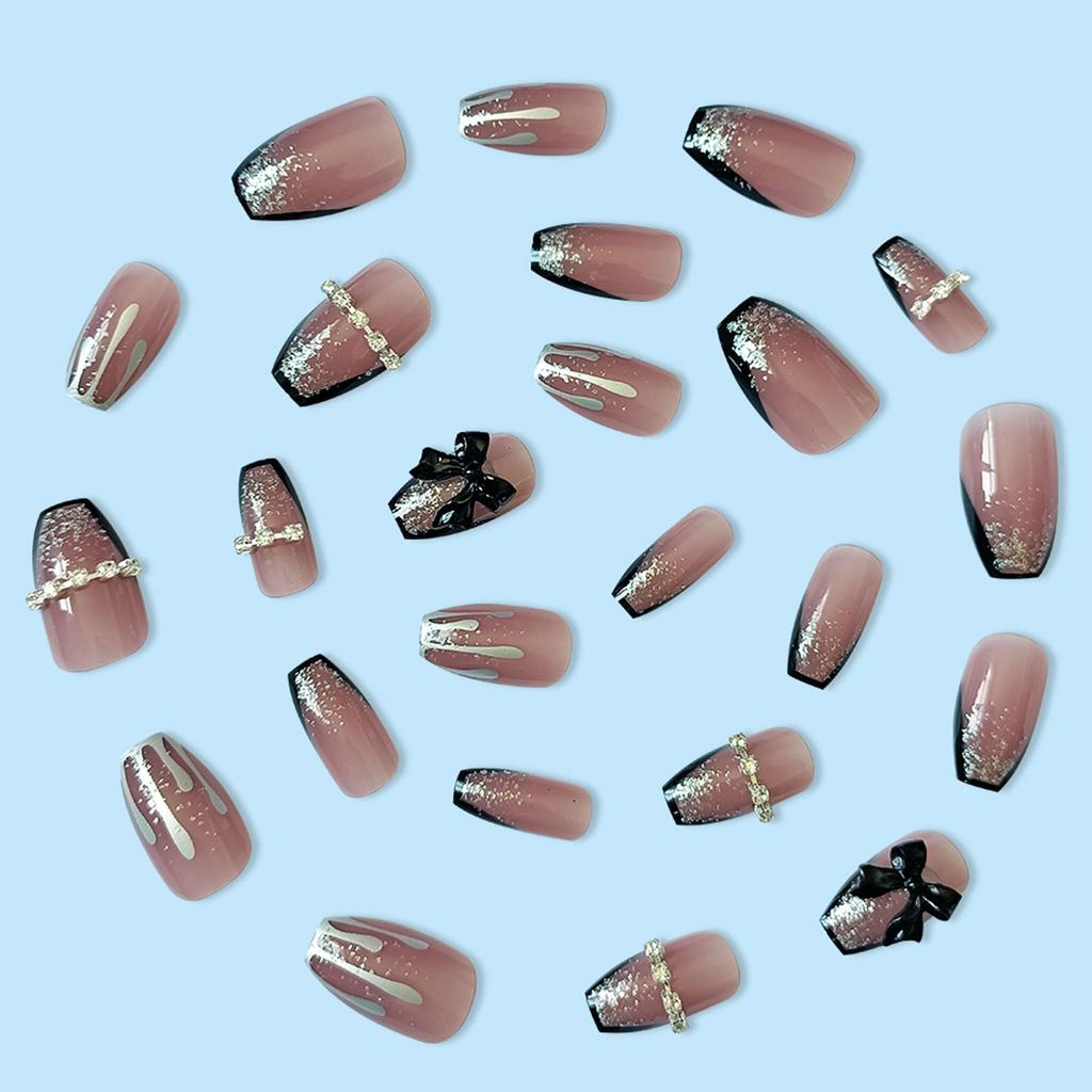 Black Bowknot Decorated Fake Nails Not Easy to Break Fake Nails for Nail Art School Home Use