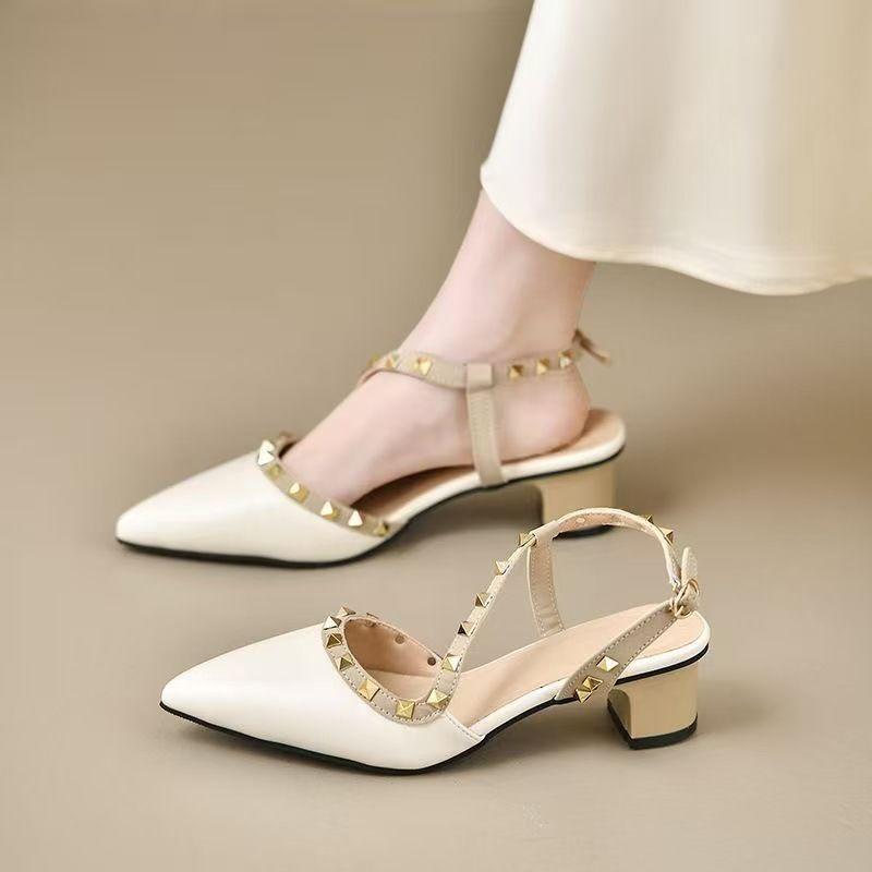 Fashion Mid-heel Toe Professional High Heels New French Spike Pointed Toe Niche Fashion Sandals for Summer 2025