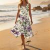 Women's Casual Sleeveless Floral Print Dress Round Neck Irregular Hem Mid-Length Dress Lightweight Summer Dress