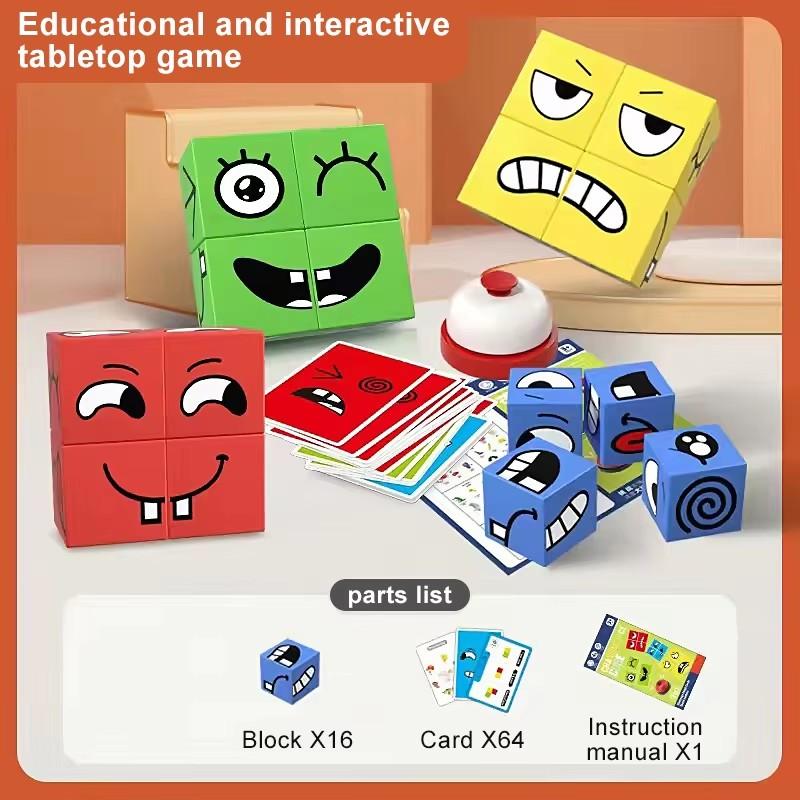 Customized Face Changing Magic Cube Building Blocks Game Matching Expression Puzzle Toy Board Games Match Puzzles Geometric Toy