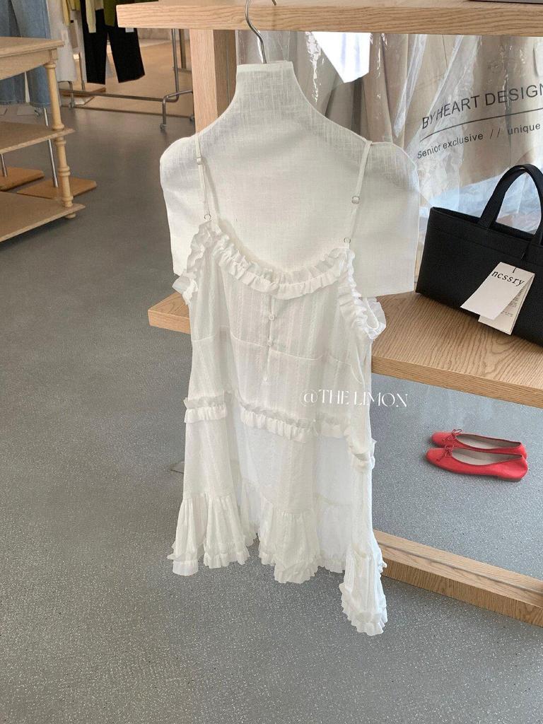 Lemon Green Tea Women's Sweet Ballet-Style Ruffled Lace Camisole Tank for Spring 2026