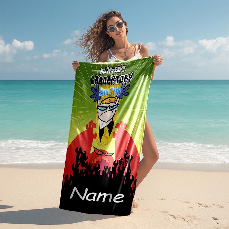 Personalized customized proof beach towel with Dexter's Laboratory pattern - soft, absorbent, quick-drying, perfect swimming, camping&bathing