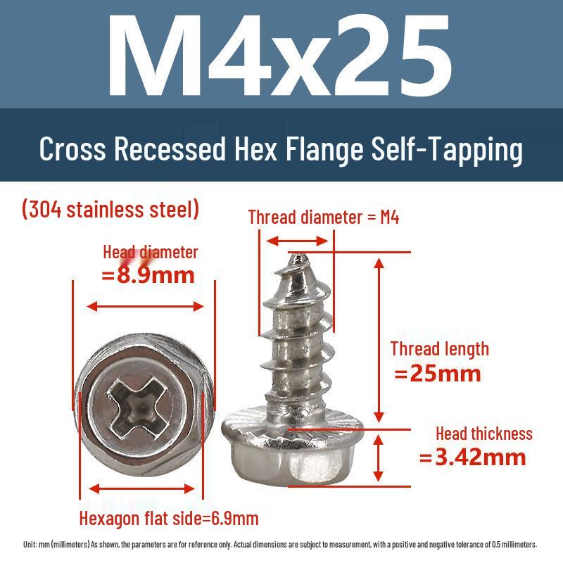 Yigu Edelstahl Kreuzschlitz Sechskantkopf Selbstschneidende Schrauben mit Unterlegscheibe, Rutschfest, Spitze, M3-M6