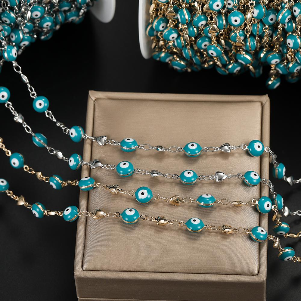 1m Copper Blue Devil's Eye With Heart Charms Chains for DIY Necklace Bracelet Waist Chain Crafts Jewelry Making Chains