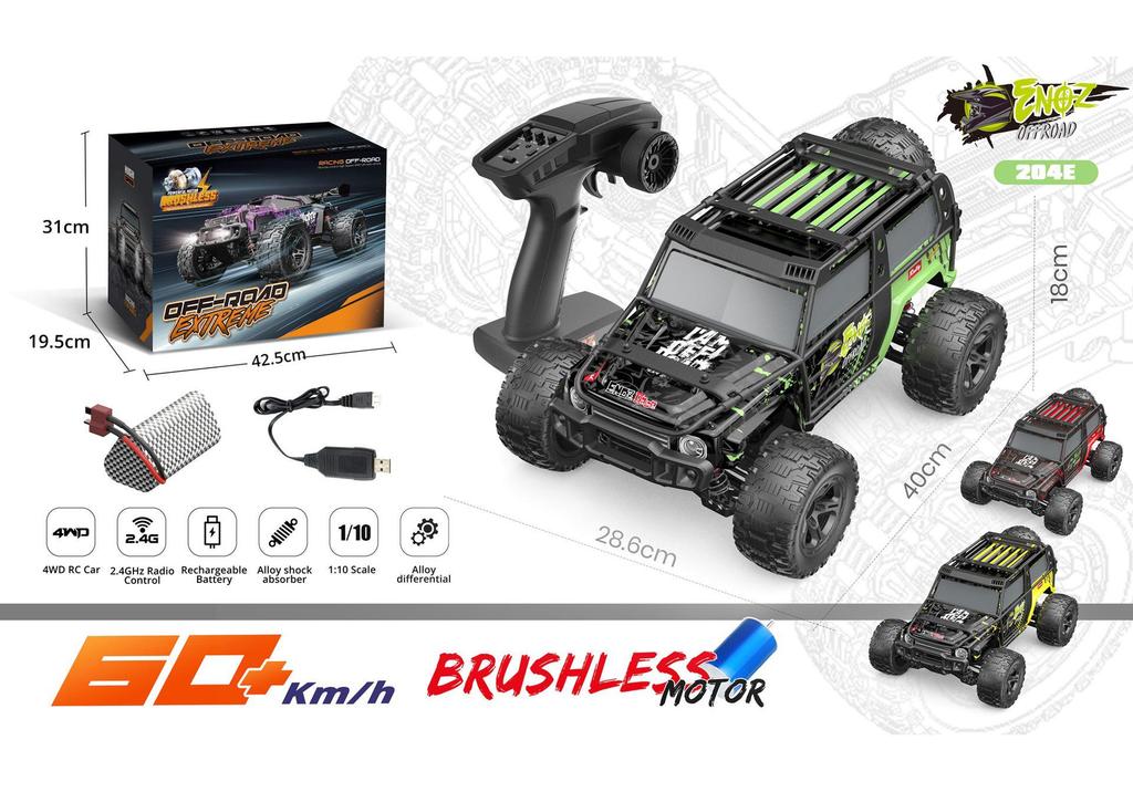 1:10 Brushless 4WD High-Speed RC Off-Road Climbing Truck, Electric Semi-Short, 60KM Charging