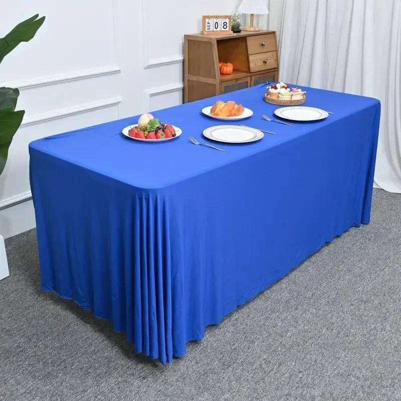 4/6/8 FT Stretch Table Cloth Polyester Rectangle Washable Table Cloth Solid Color for Birthday Wedding Events Party Decoration