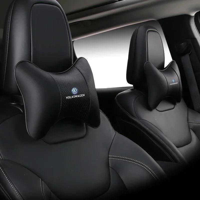 1Pcs Car Seat Headrest Auto Logo Neck Head Pillow Tools For VW R Line GTI Atlas Jetta Touareg Variant Golf Polo Taos PassatAL6