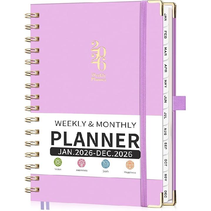 2026 Planner, Weekly and Monthly, A5 Size (5.7" x 8.3"), Jan 2026 - Dec 2026, Calendar, To-do List, Agenda, 12-Month Tabs, Hardcover, 100 GSM Thick