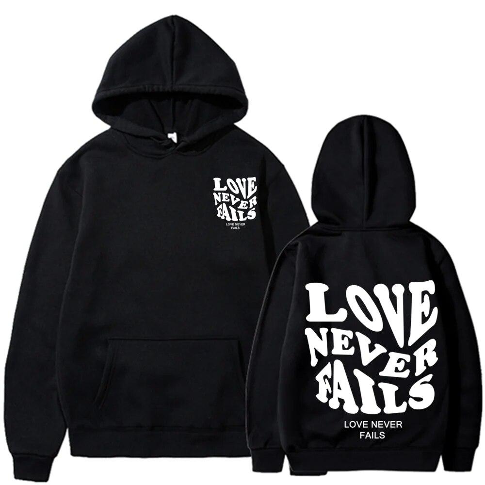 2023 Love Never Fails Print Letter Hoodies Women Sweatshirt Khaki Autumn Vintage Oversized Harajuku Loose Tops Casual Pullovers Unisex