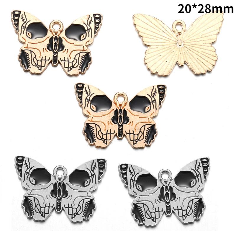 10pcs Enamel Charms Halloween Black Skull Butterfly Charms Pendant Designer CharmsFit Jewelry Making DIY Jewelry Findings W345