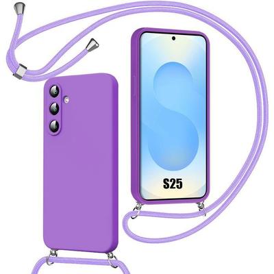 Case for Samsung Galaxy S25, Soft Silicone Slim Lightweight Protection with Lanyard - Purple