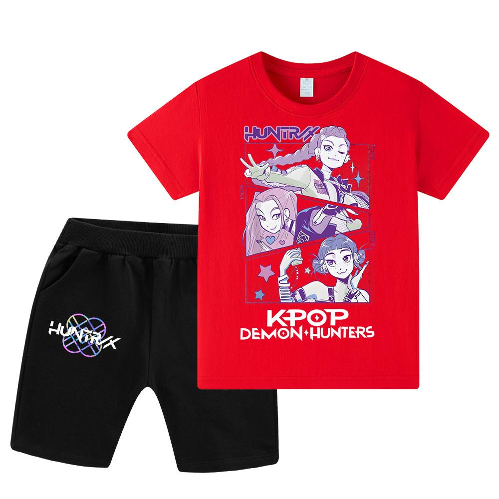 WA1198 Kids Boys Girls Kpop Rumi Zoey Mira Print Short Sleeves T-shirt Shorts Pants Sets