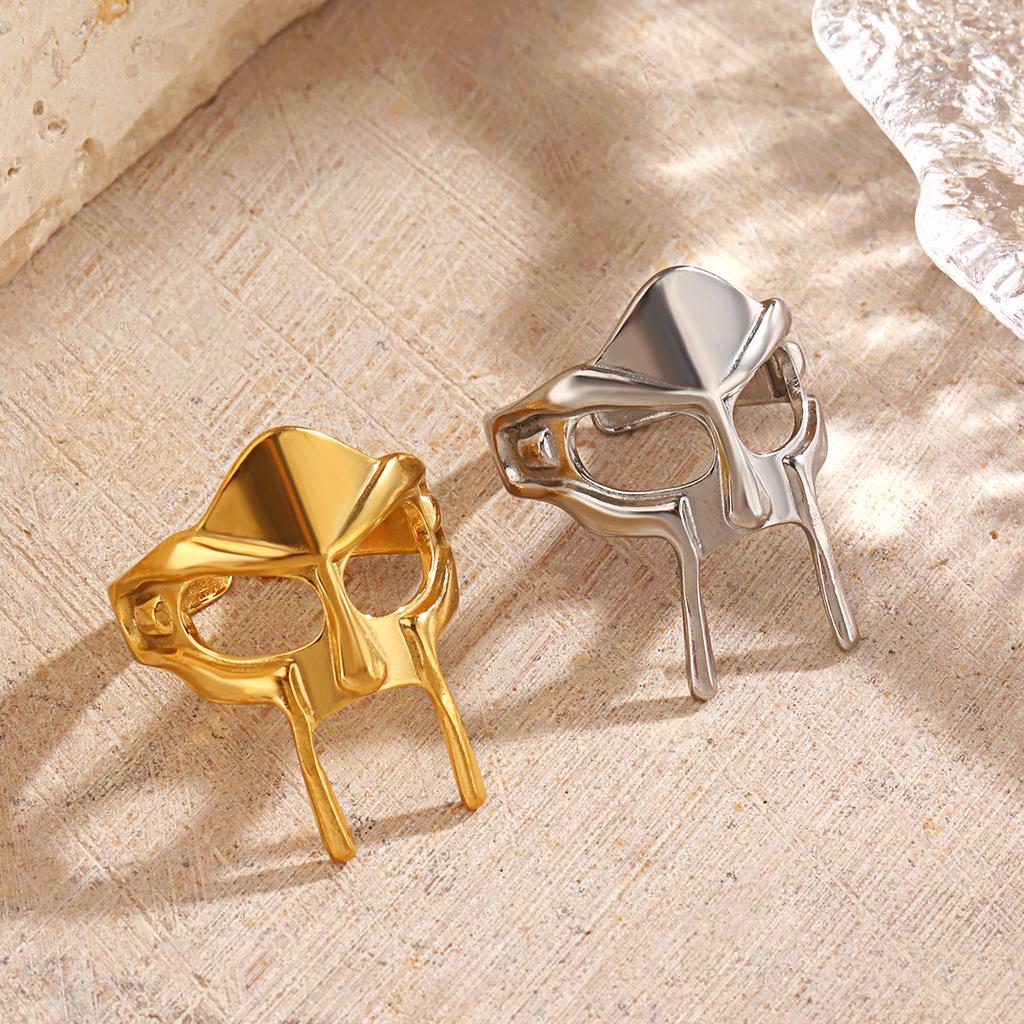 Vintage Goth Mask Rings for Women Egyptian Pharaoh Male Open Adjustable Ring Stainless Steel 18K Gold Plated Jewelry
