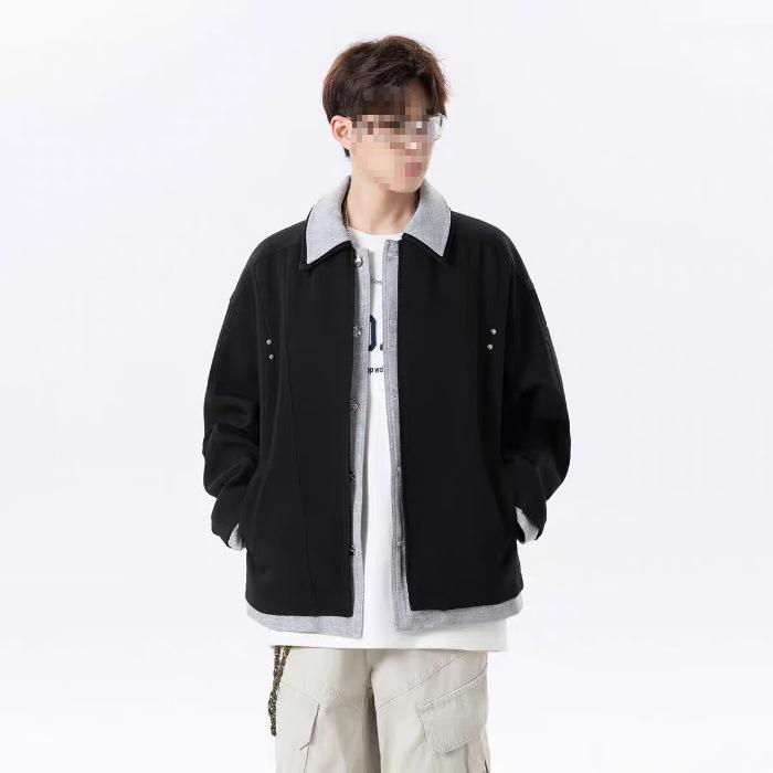 

Men s 2025 Trendy Street Style Color Block Lapel Jacket - High-End, Plus Size, Casual, Spring & Autumn. XL
