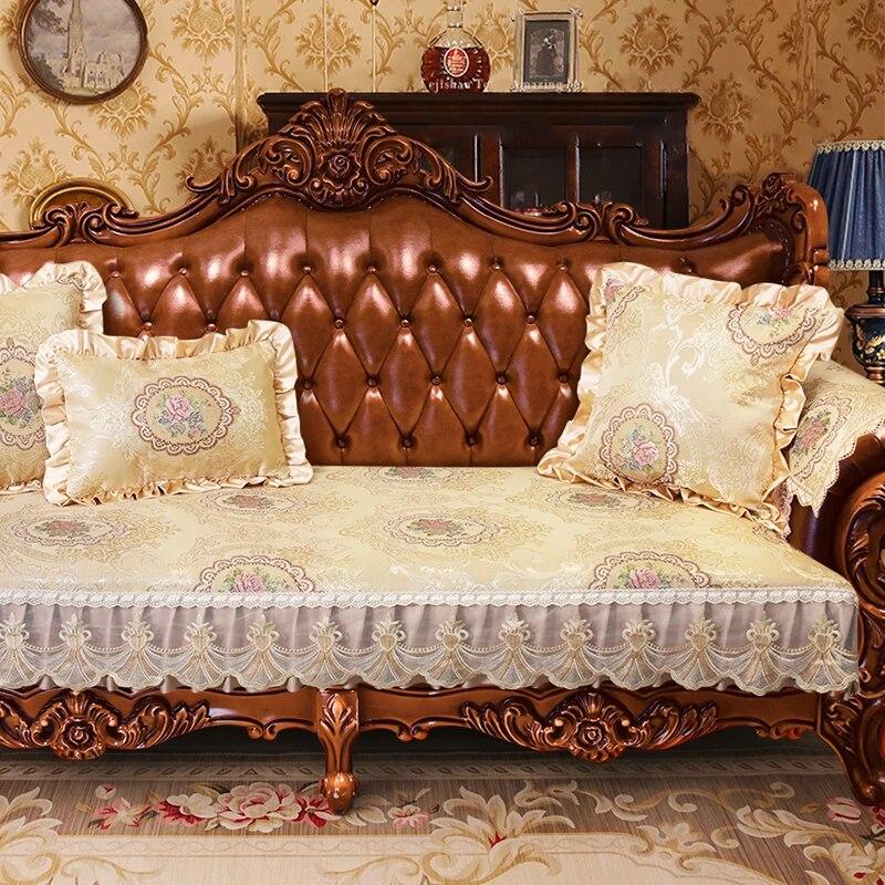 European Slipcover Jacquard Fabric Lace Edge Sofa Cover Living Room Anti-slip Sofa Cushion All-season Sofa Towel Home Decoration