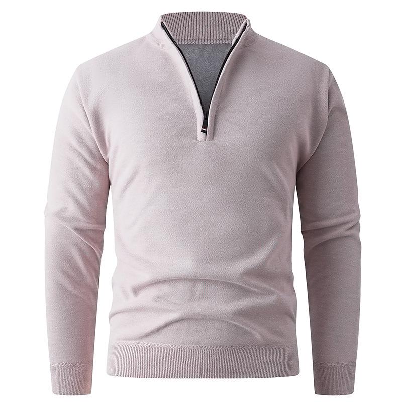 Men's Fleece-Lined Half-Zip Stand-Up Collar Knit Pullover for Autumn/Winter